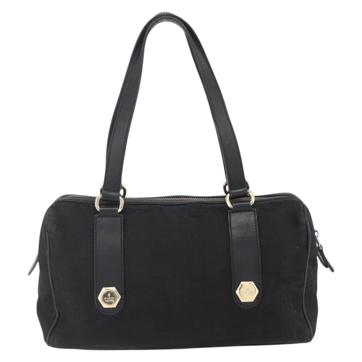GUCCI Hand Bag Canvas Black Gold 248270 Auth ka1280