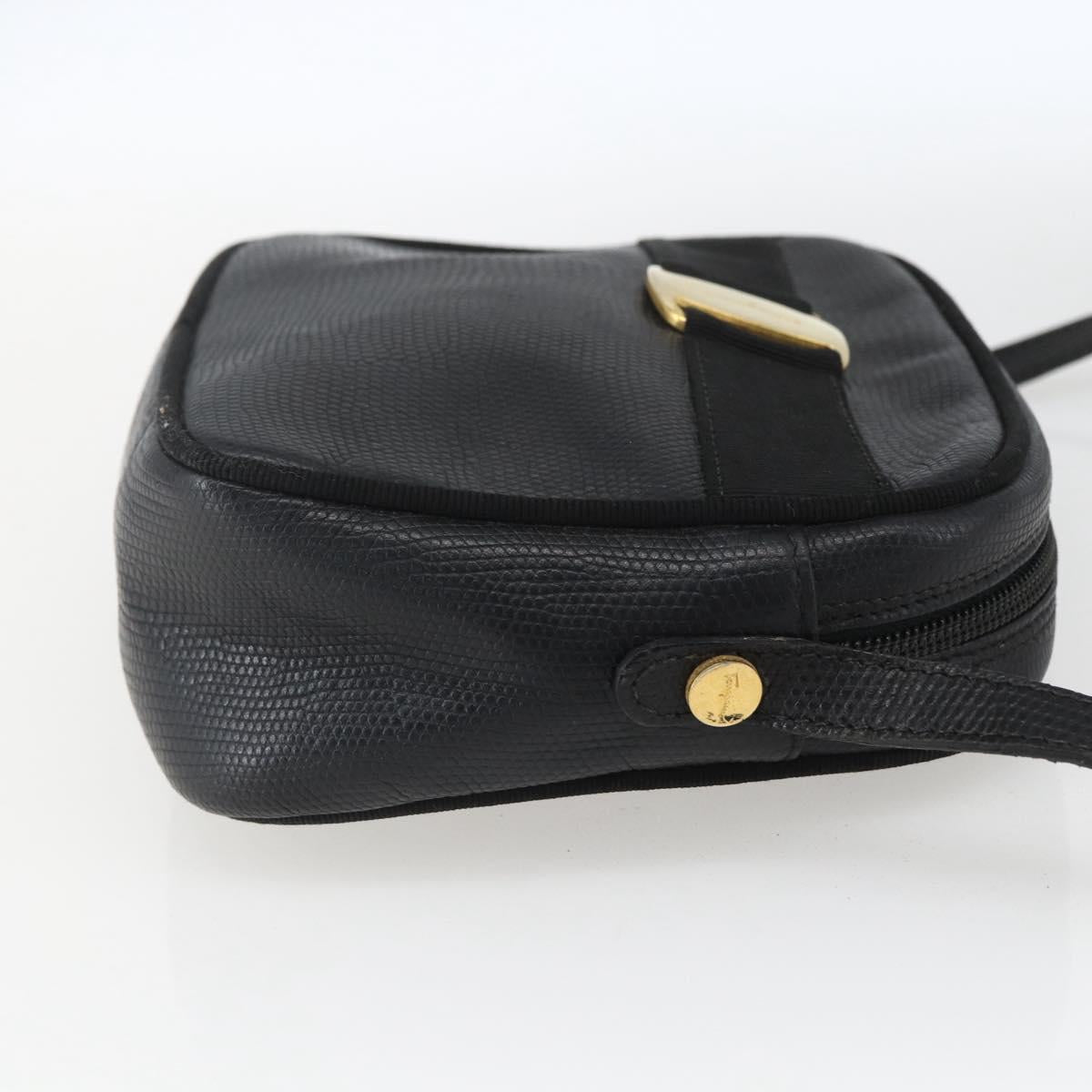 Salvatore Ferragamo Shoulder Bag Leather Black Gold Auth ka1281
