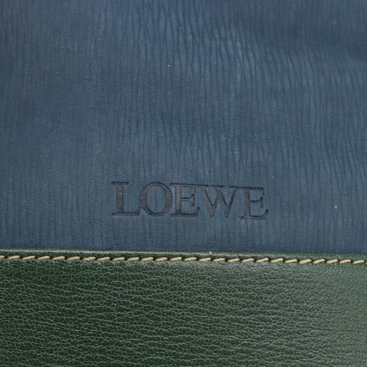 LOEWE Velazquez Shoulder Bag Leather Blue Green gold Auth ka1284