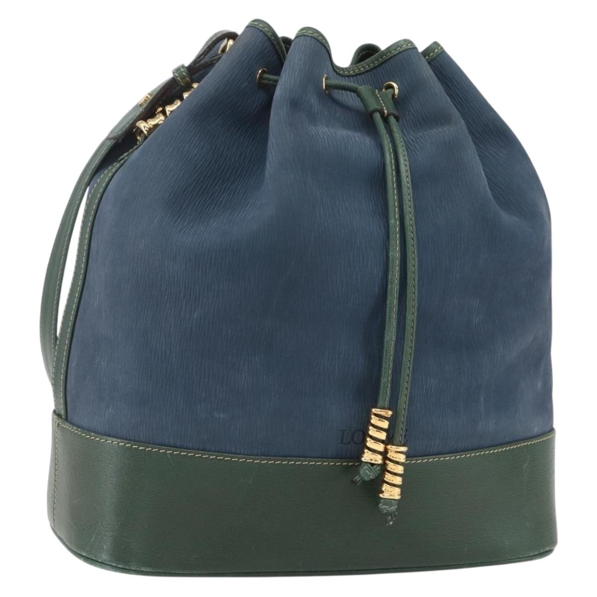 LOEWE Velazquez Shoulder Bag Leather Blue Green gold Auth ka1284