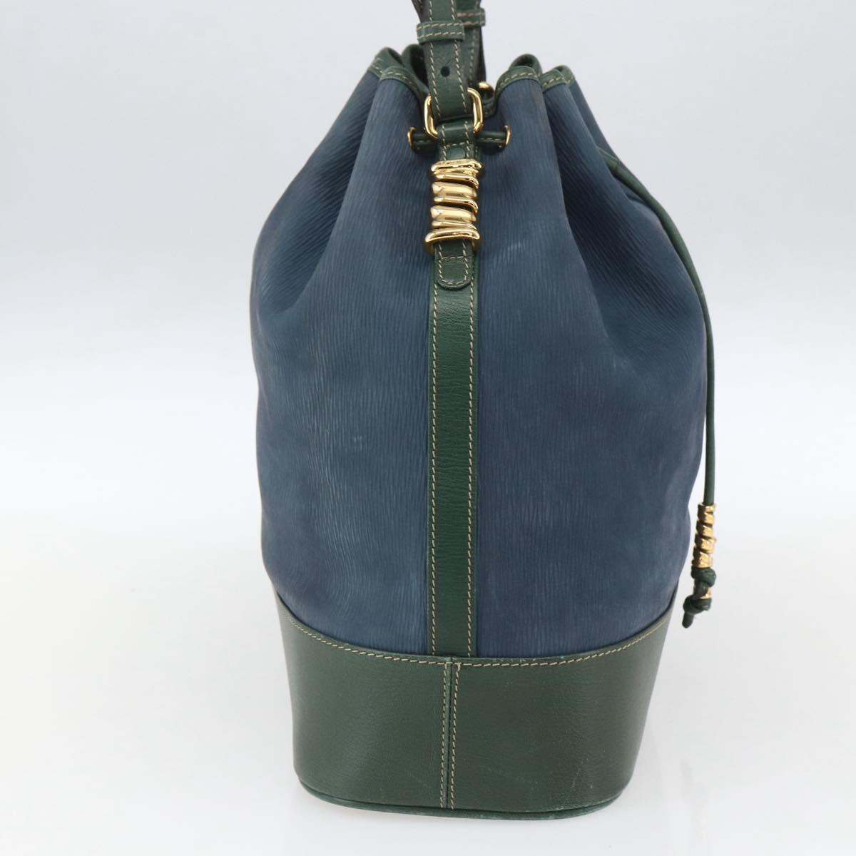 LOEWE Velazquez Shoulder Bag Leather Blue Green gold Auth ka1284