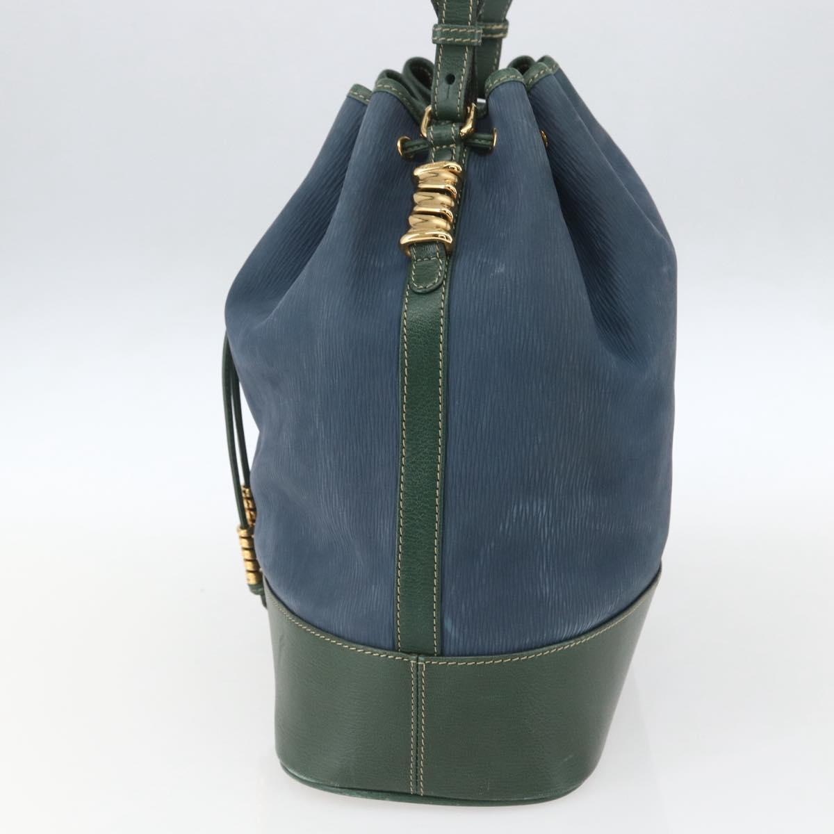 LOEWE Velazquez Shoulder Bag Leather Blue Green gold Auth ka1284