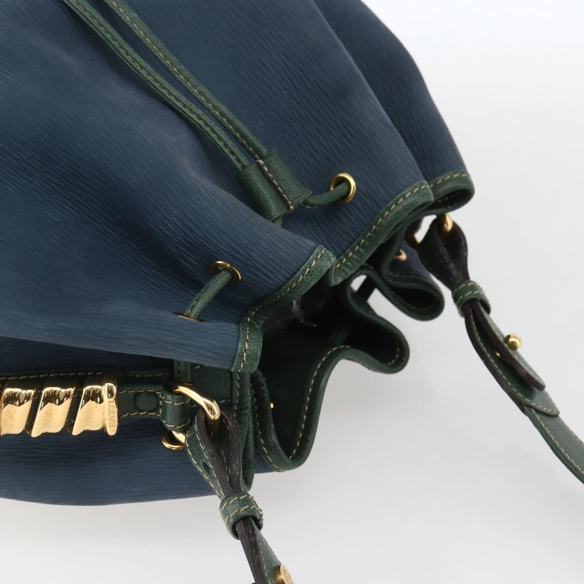 LOEWE Velazquez Shoulder Bag Leather Blue Green gold Auth ka1284