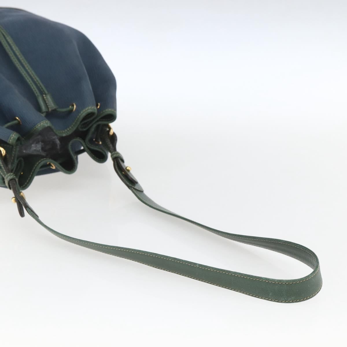 LOEWE Velazquez Shoulder Bag Leather Blue Green gold Auth ka1284