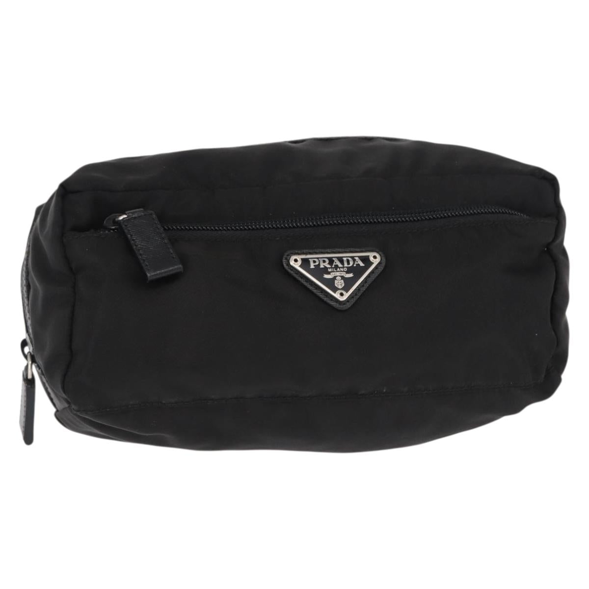 PRADA Pouch Nylon Black Silver Auth ka131