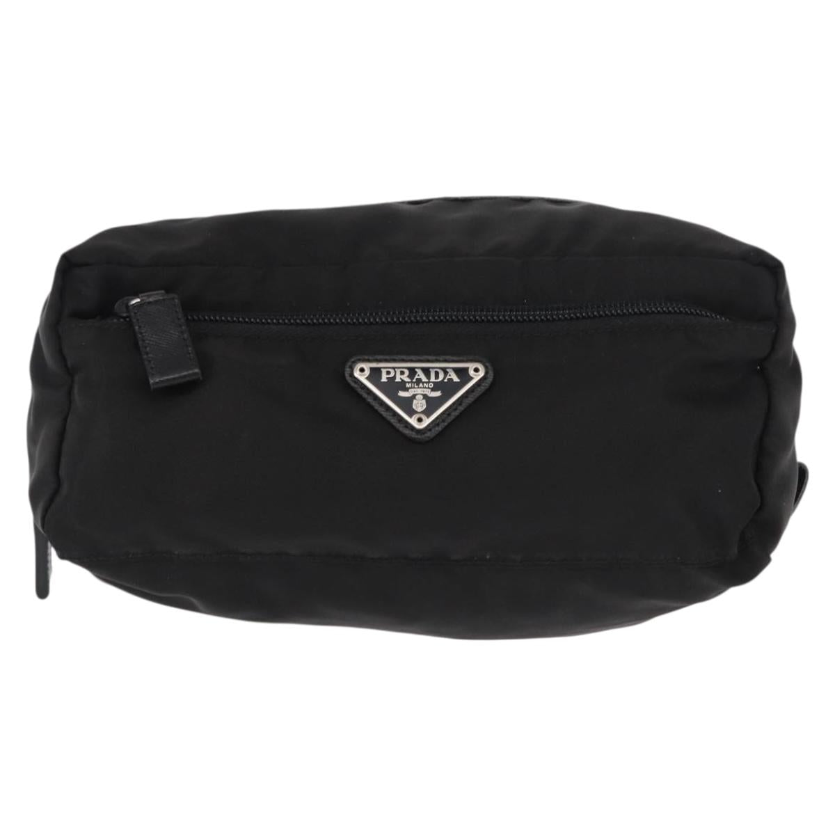 PRADA Pouch Nylon Black Silver Auth ka131