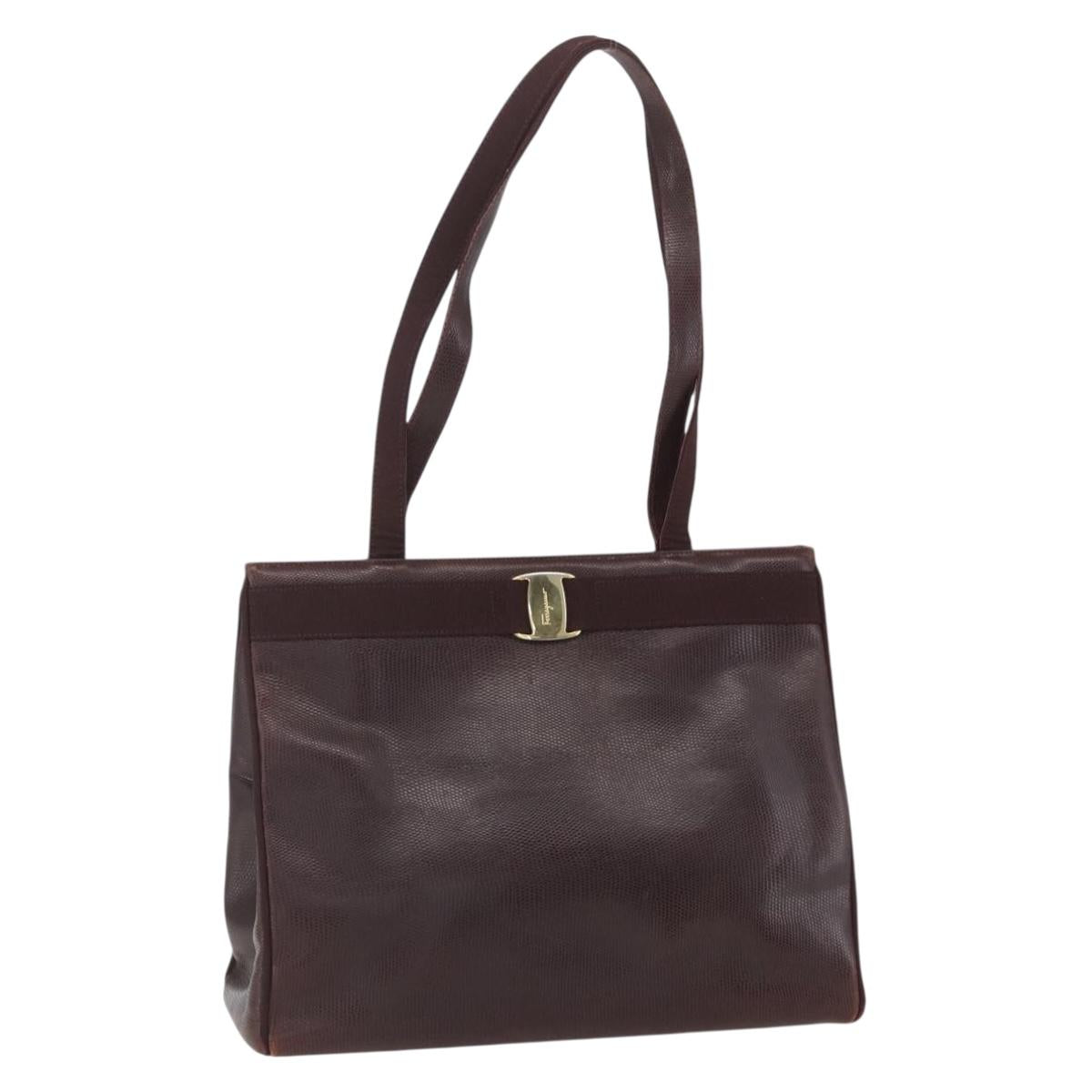 Salvatore Ferragamo Tote Bag Leather Brown Gold Auth ka1314