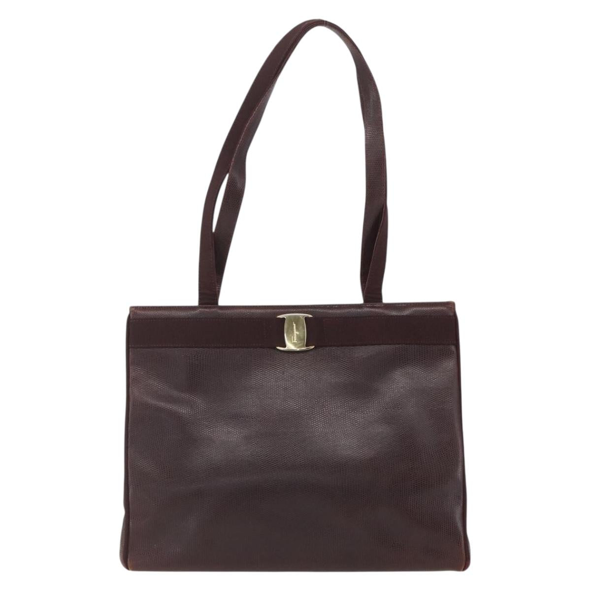Salvatore Ferragamo Tote Bag Leather Brown Gold Auth ka1314