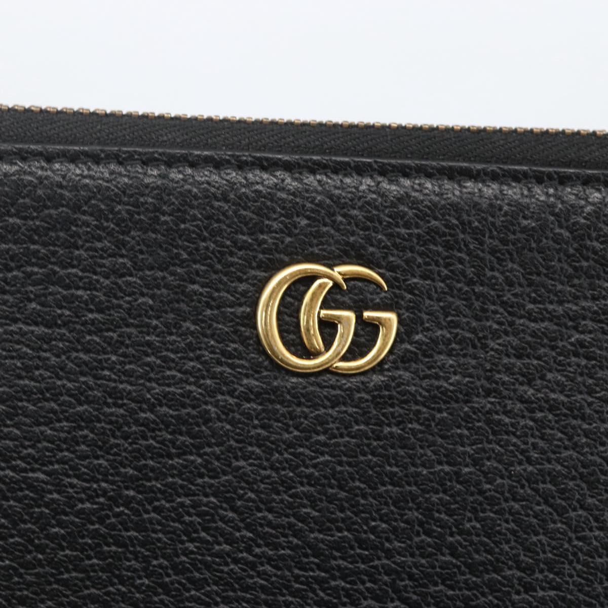 GUCCI Clutch Bag Leather Black Gold 475317 Auth ka1319