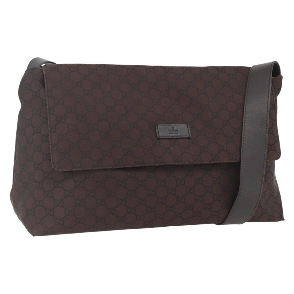 GUCCI GG Canvas Shoulder Bag Brown Silver 272350 Auth ka1322