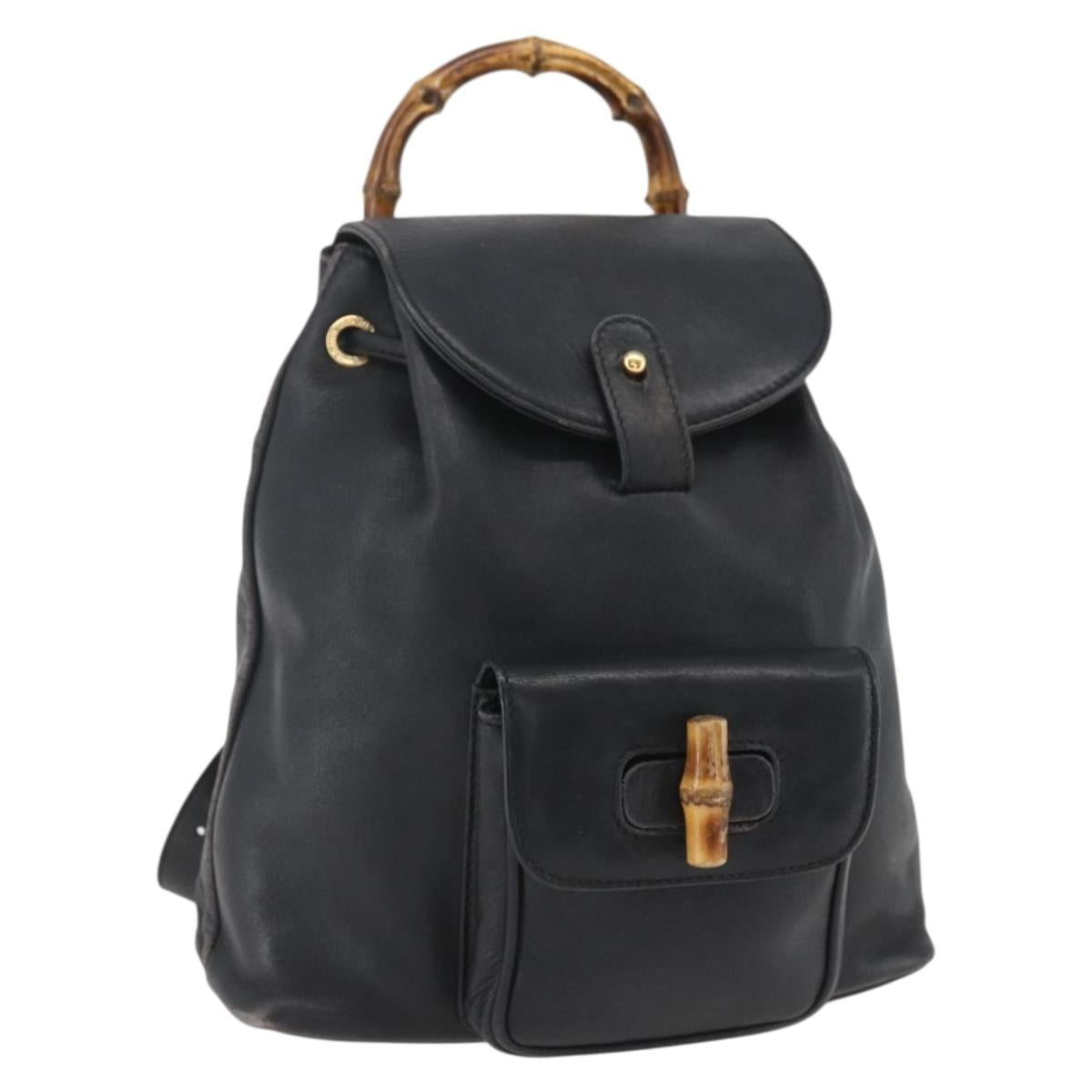GUCCI Bamboo Backpack Leather Black Gold 003 1956 0030 Auth ka1325A