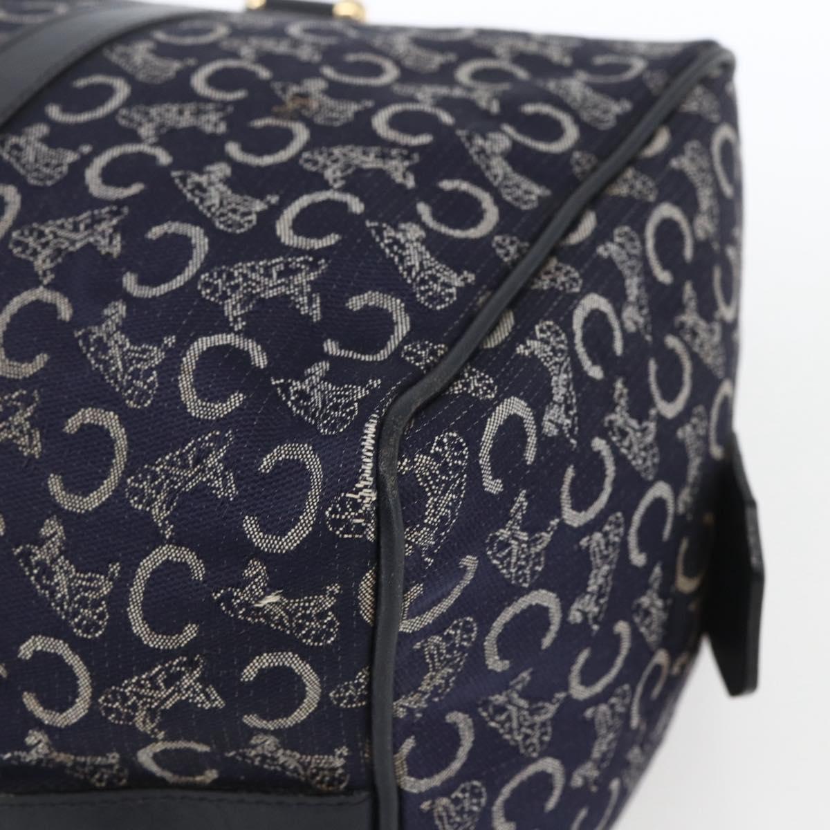 CELINE C Macadam Canvas Hand Bag Navy Gold Auth ka1329