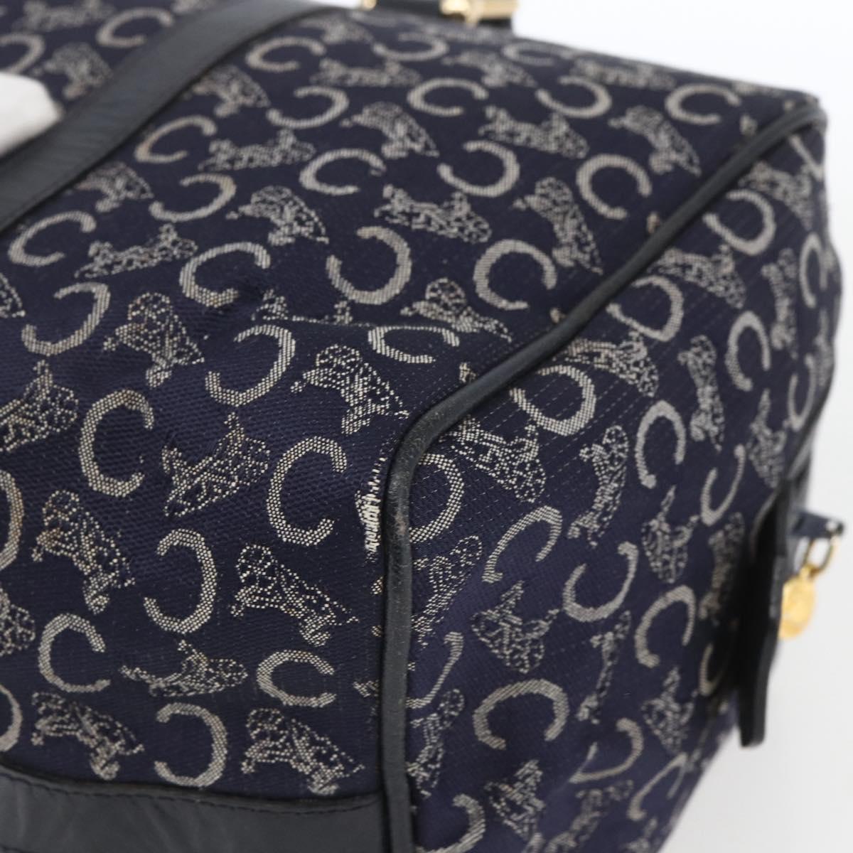 CELINE C Macadam Canvas Hand Bag Navy Gold Auth ka1329