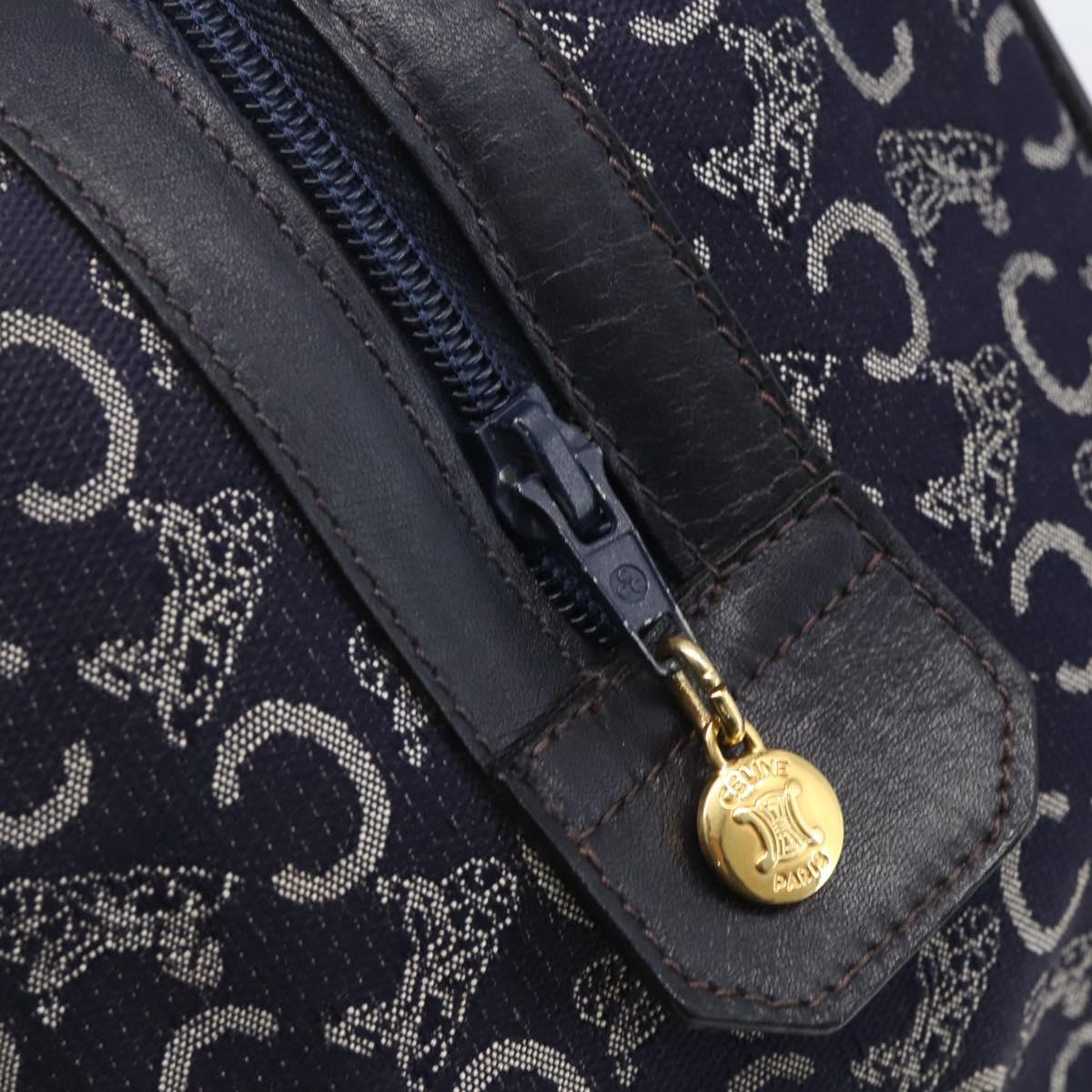 CELINE C Macadam Canvas Hand Bag Navy Gold Auth ka1329