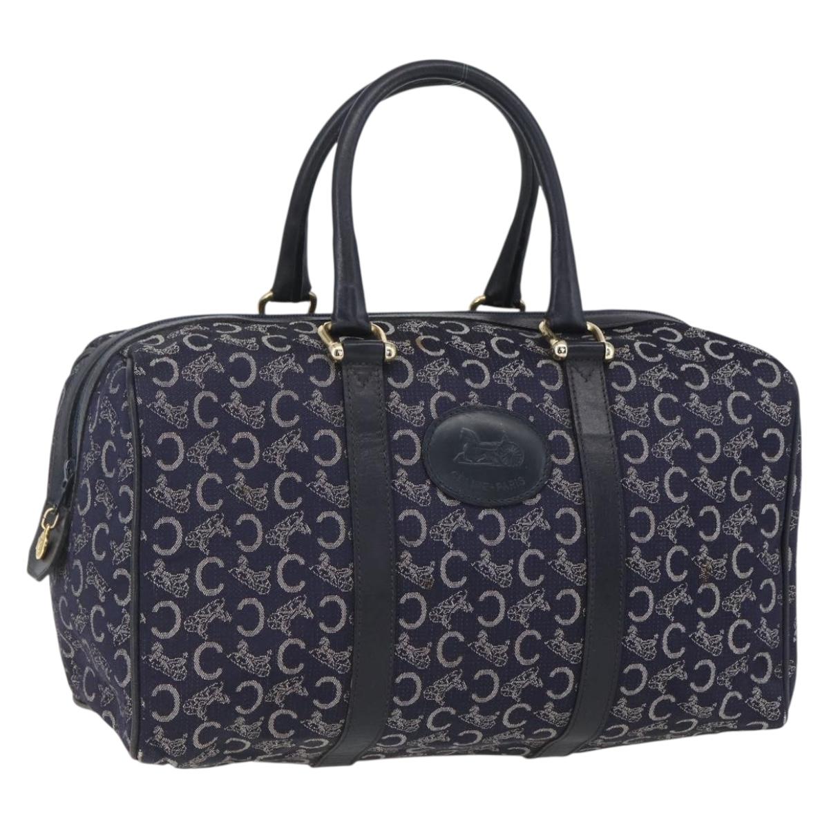 CELINE C Macadam Canvas Hand Bag Navy Gold Auth ka1329