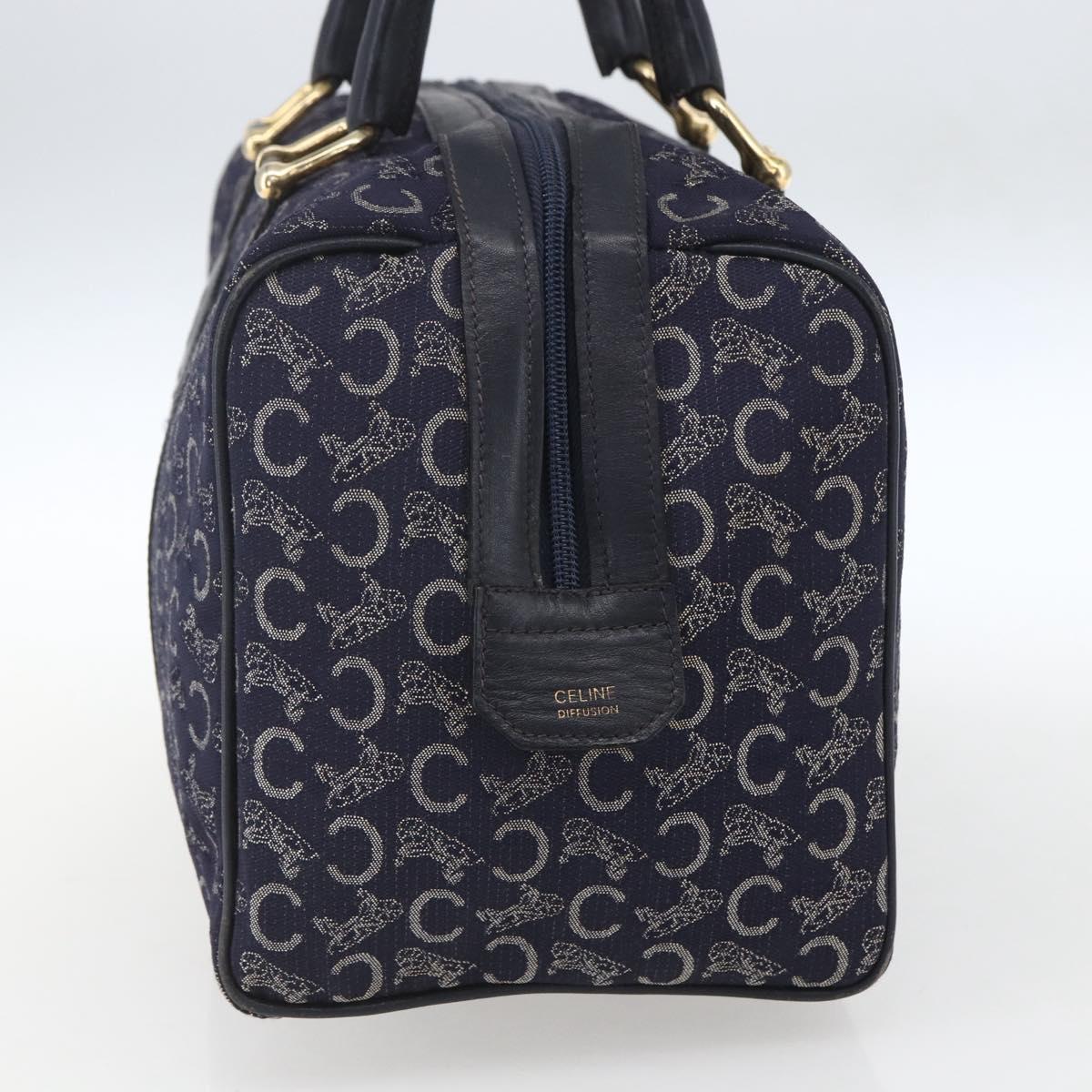 CELINE C Macadam Canvas Hand Bag Navy Gold Auth ka1329