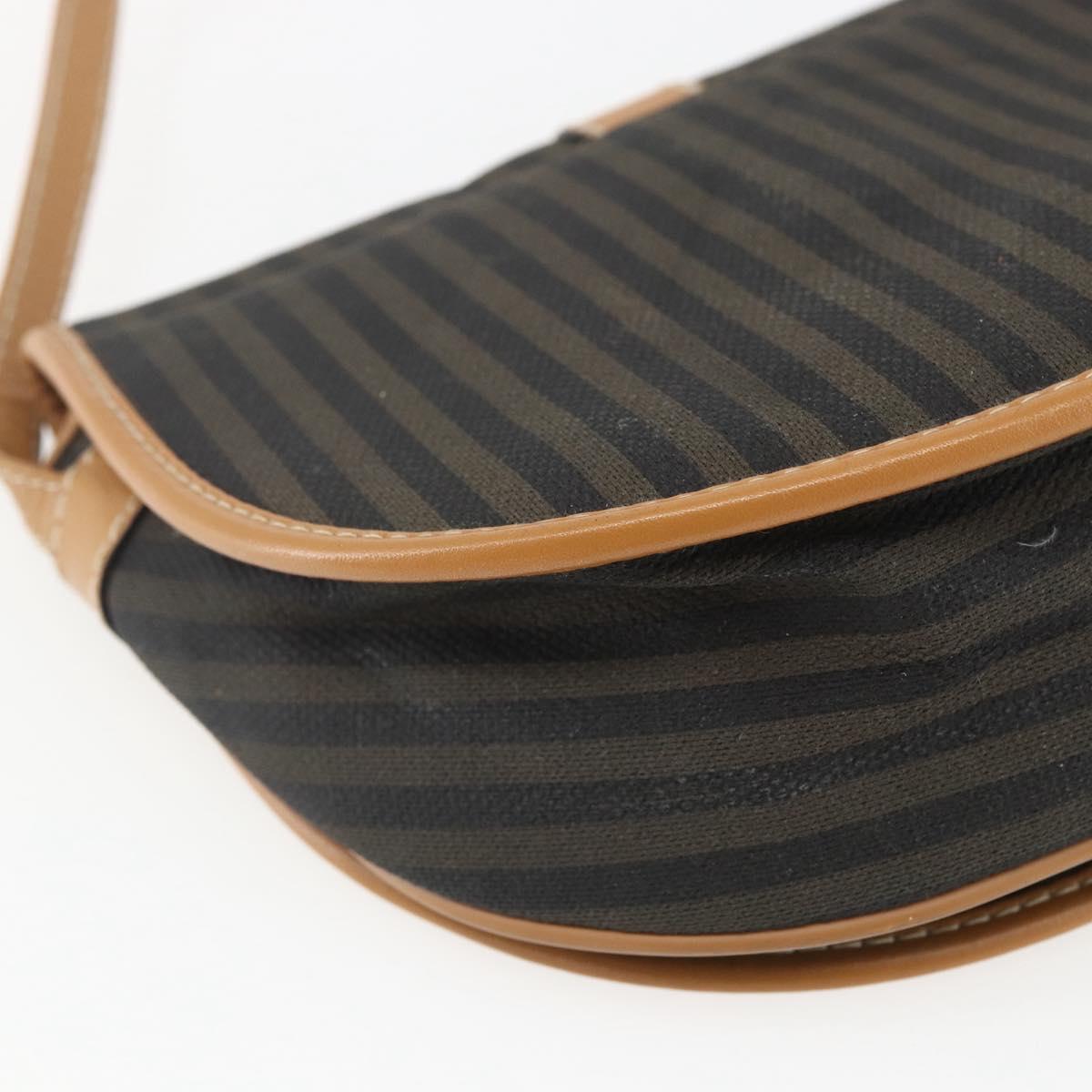 FENDI Pecan Canvas Shoulder Bag Coated Canvas Khaki Brown gold Auth ka1330