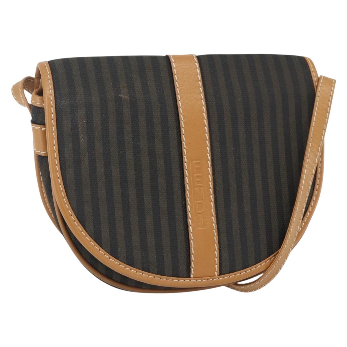 FENDI Pecan Canvas Shoulder Bag Coated Canvas Khaki Brown gold Auth ka1330