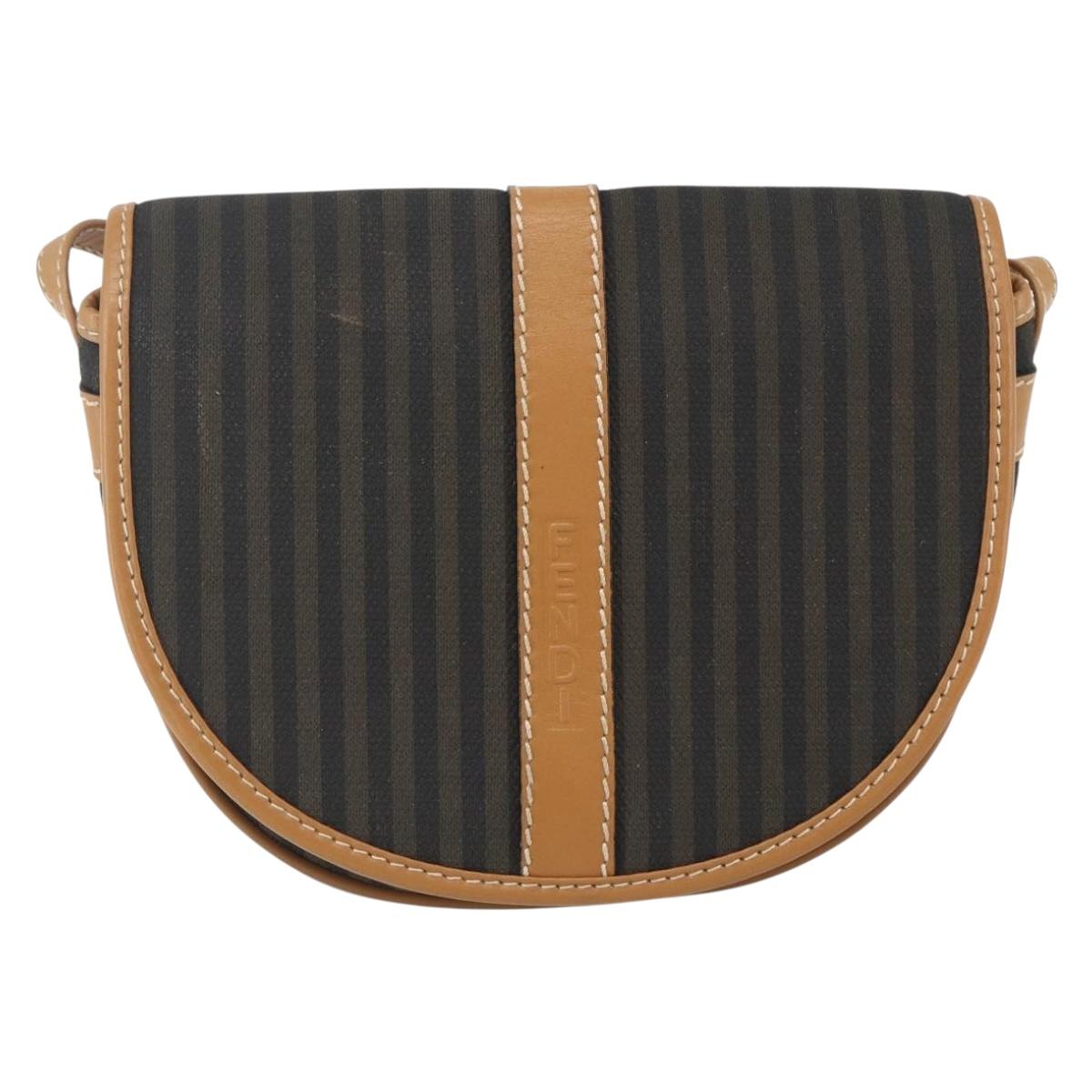 FENDI Pecan Canvas Shoulder Bag Coated Canvas Khaki Brown gold Auth ka1330