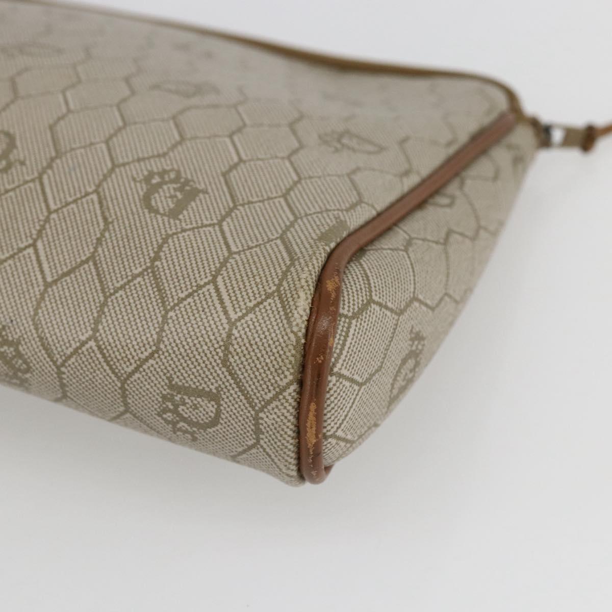 Christian Dior Honeycomb Canvas Pouch PVC Beige Auth ka1336