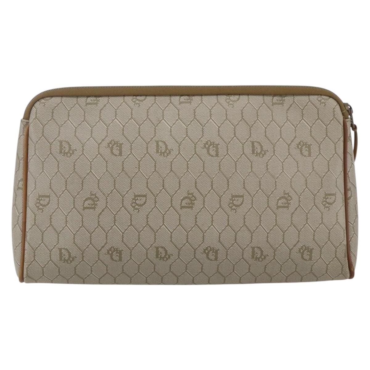 Christian Dior Honeycomb Canvas Pouch PVC Beige Auth ka1336