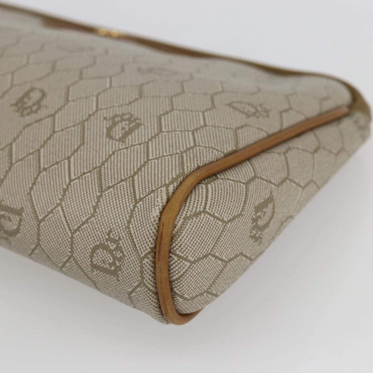 Christian Dior Honeycomb Canvas Pouch PVC Beige Auth ka1336
