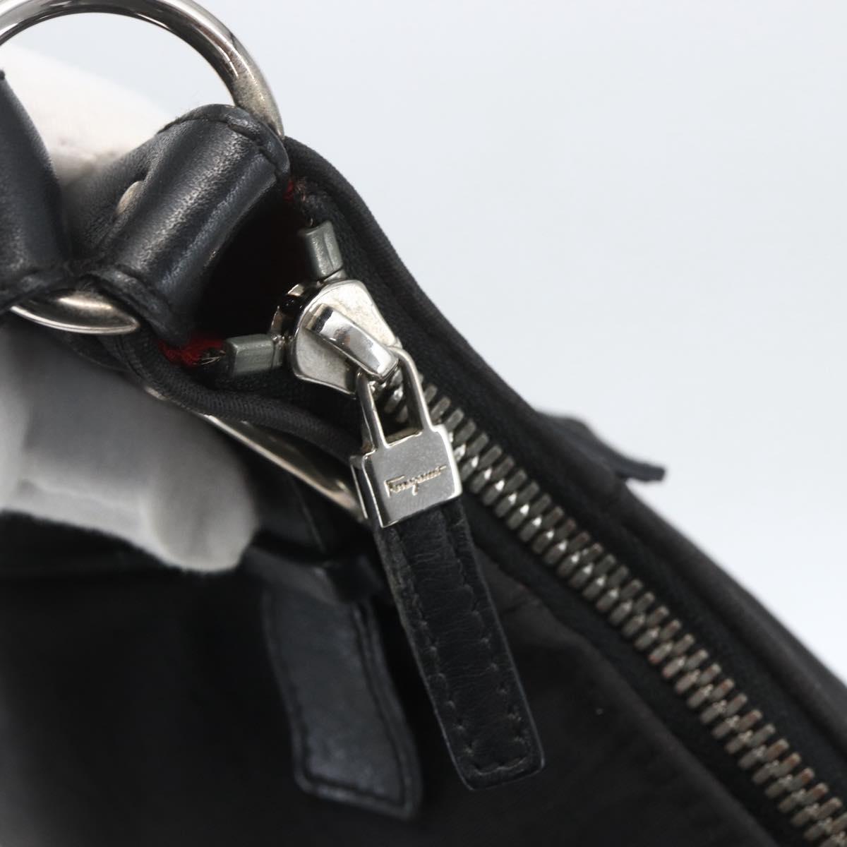 Salvatore Ferragamo Shoulder Bag Canvas Leather Black Silver Auth ka1340