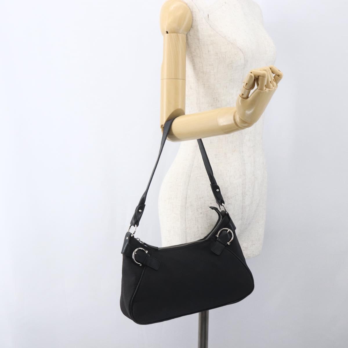 Salvatore Ferragamo Shoulder Bag Canvas Leather Black Silver Auth ka1340