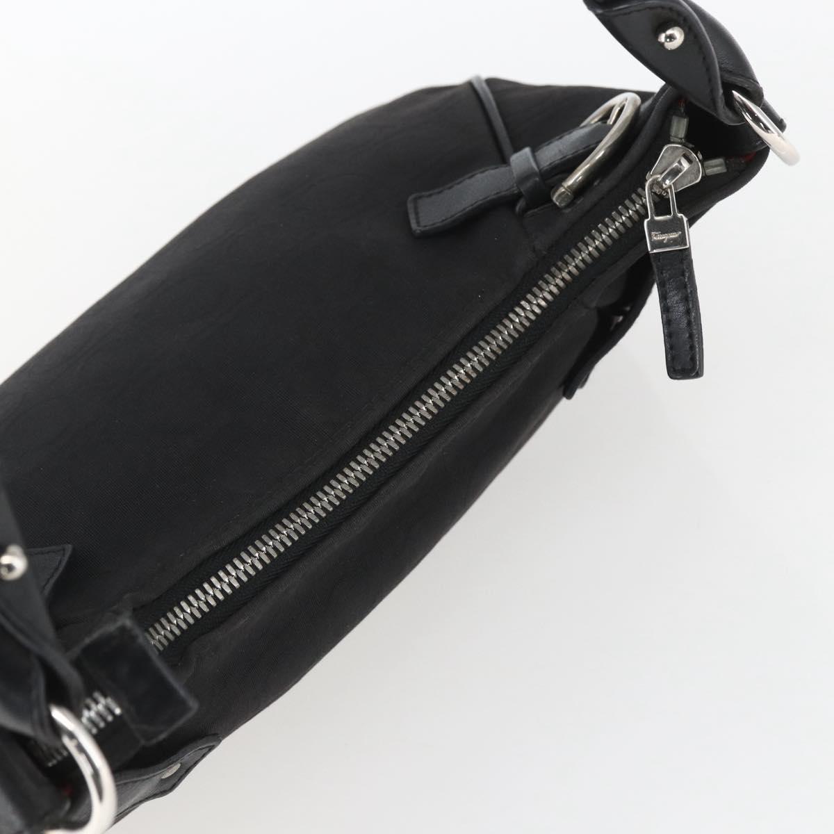 Salvatore Ferragamo Shoulder Bag Canvas Leather Black Silver Auth ka1340