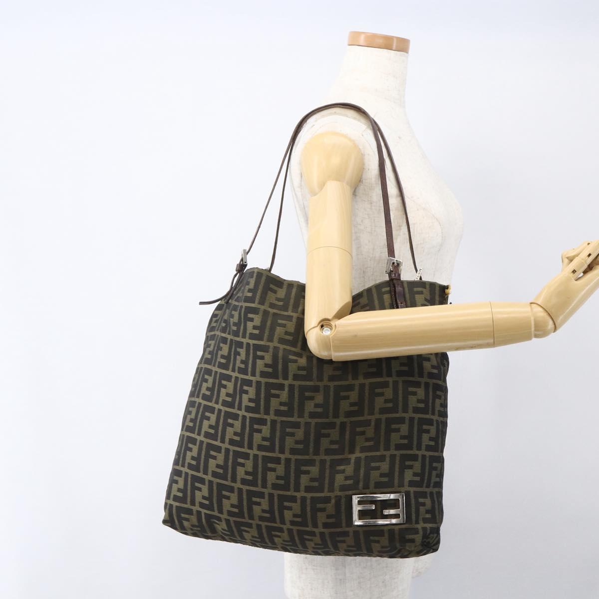 FENDI Zucca Canvas Tote Bag Black Brown Auth ka1341