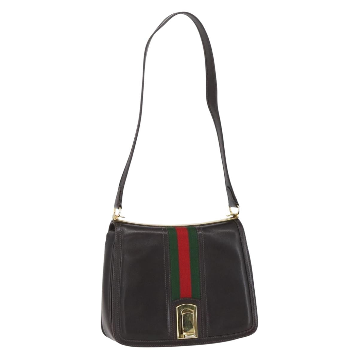 GUCCI Web Sherry Line Shoulder Bag Leather Brown Gold Auth ka1343