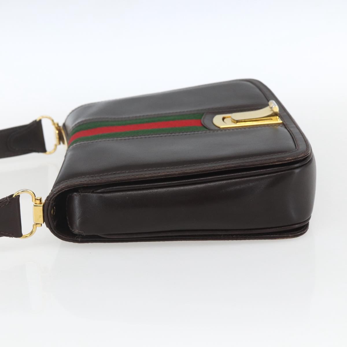 GUCCI Web Sherry Line Shoulder Bag Leather Brown Gold Auth ka1343