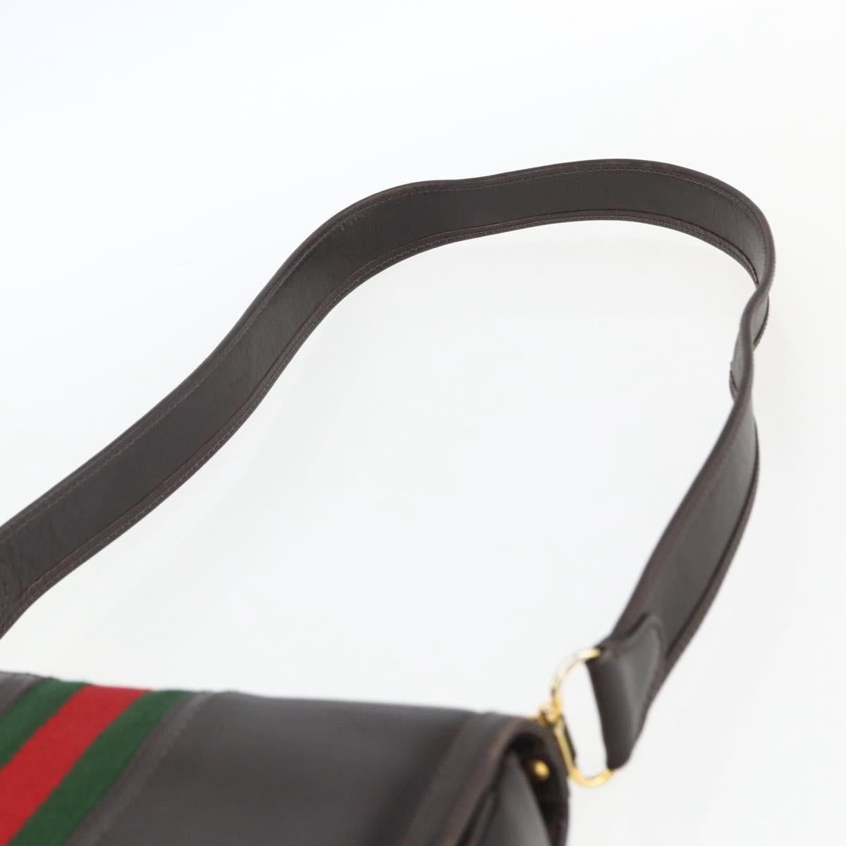 GUCCI Web Sherry Line Shoulder Bag Leather Brown Gold Auth ka1343