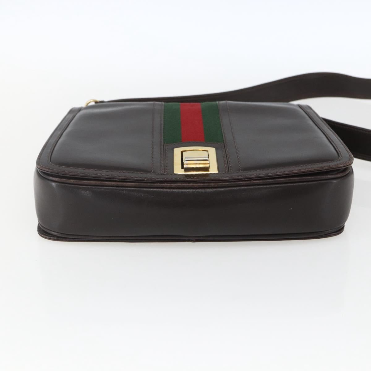 GUCCI Web Sherry Line Shoulder Bag Leather Brown Gold Auth ka1343