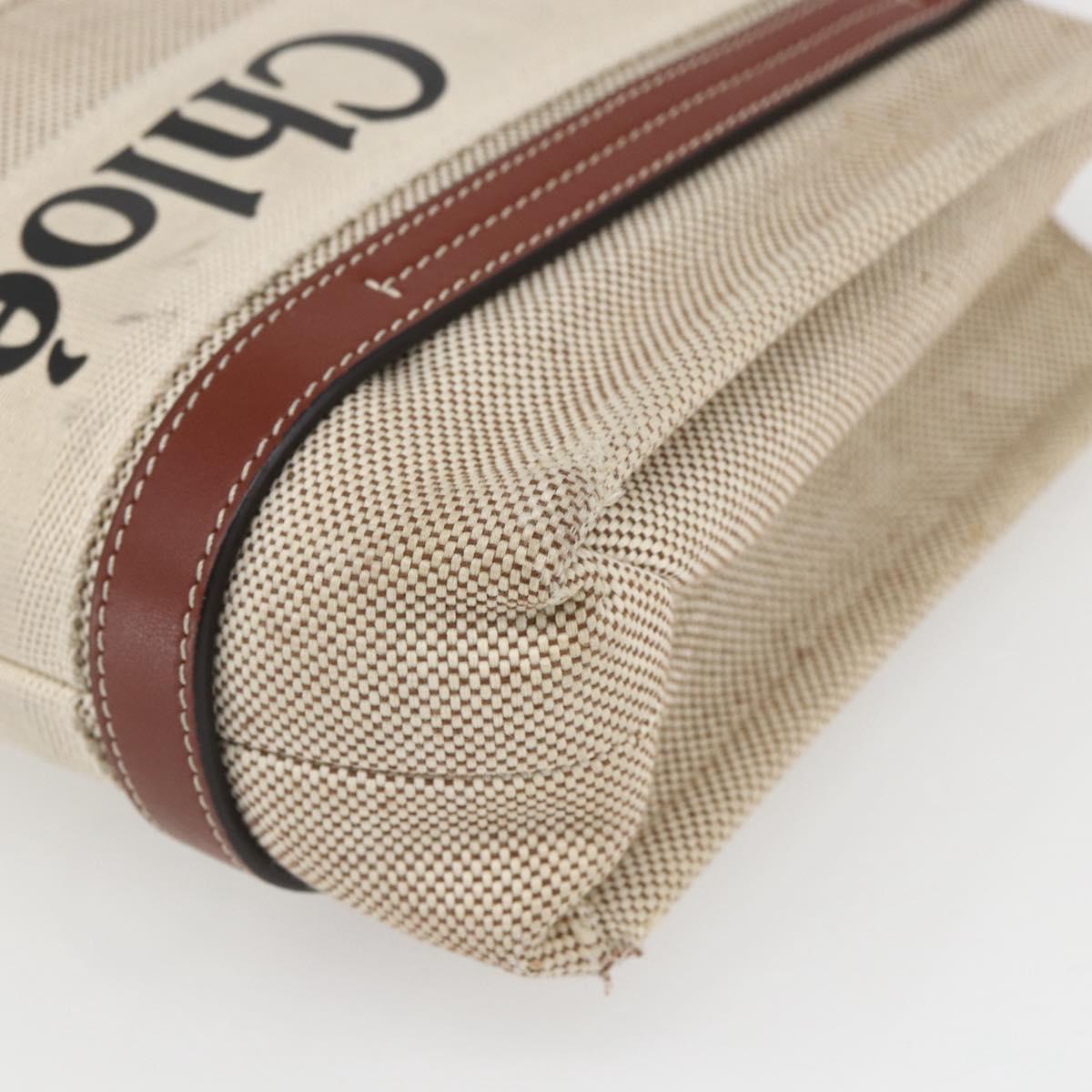 Chloe Woody La Tote Bag Canvas Leather Beige Brown Auth ka1346