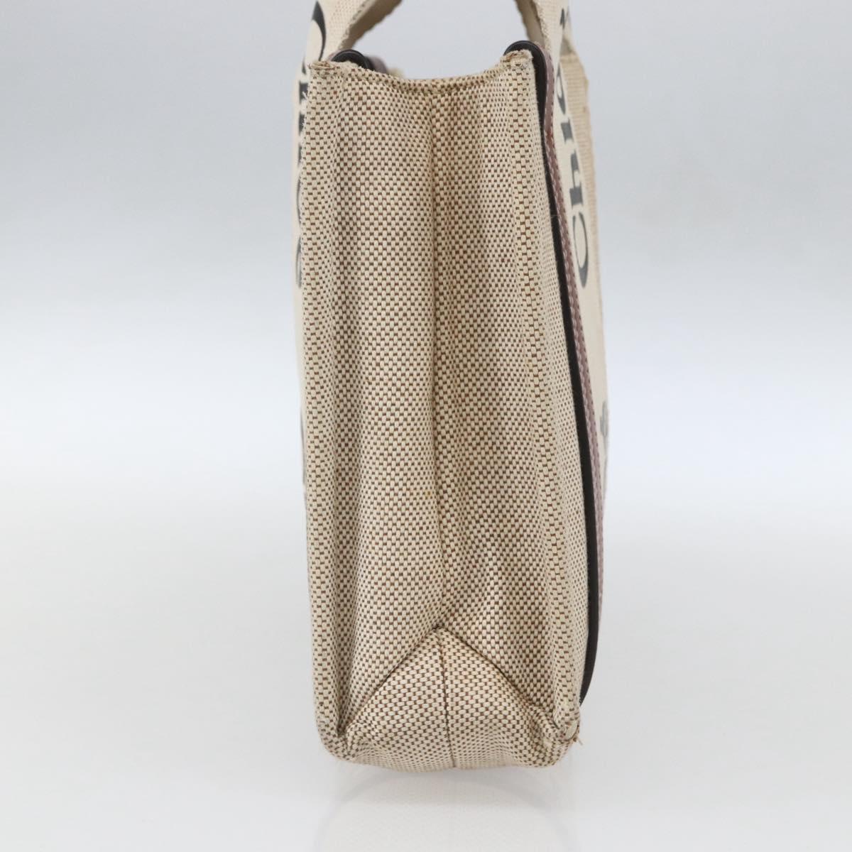 Chloe Woody La Tote Bag Canvas Leather Beige Brown Auth ka1346