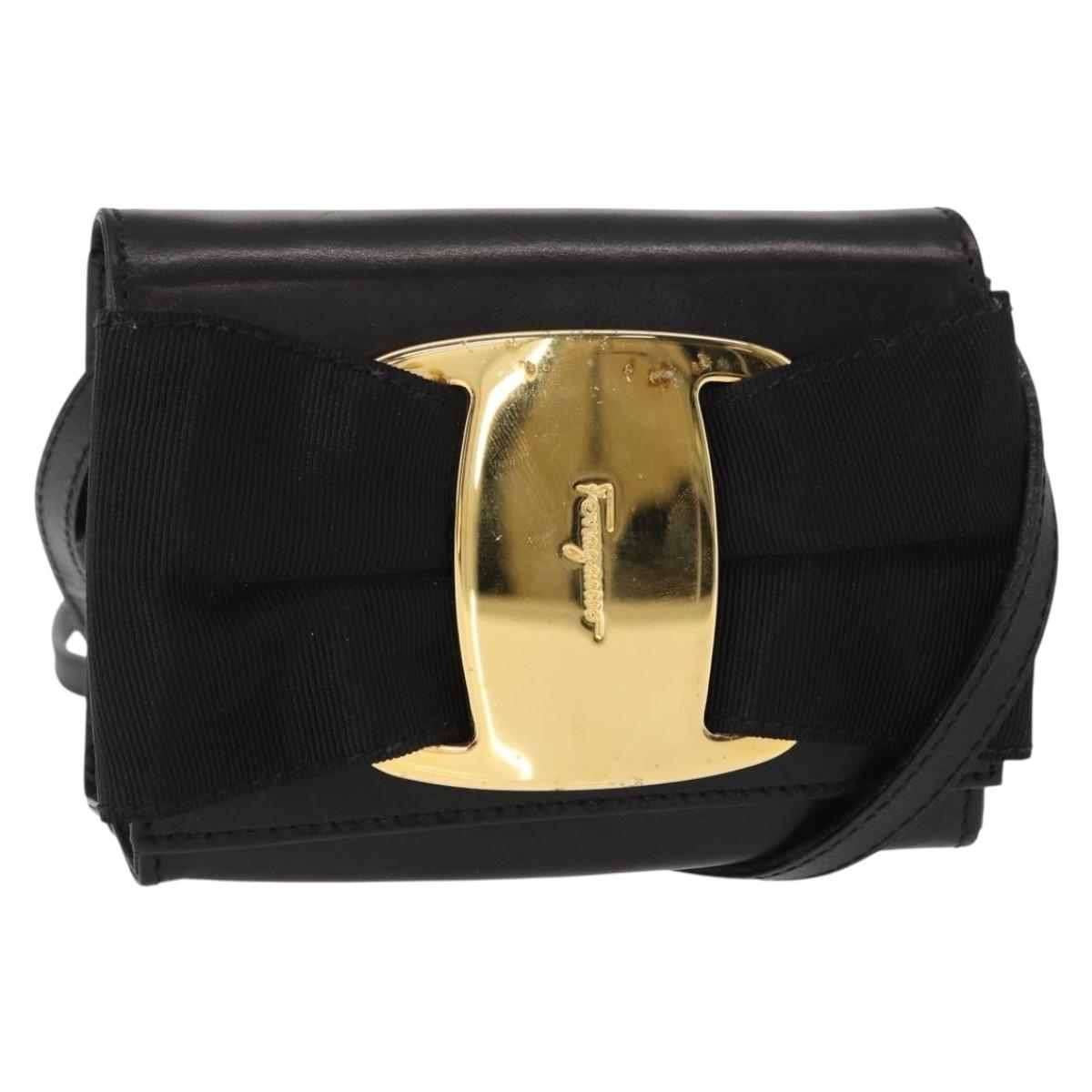 Salvatore Ferragamo Vala Shoulder Bag Leather Black Gold Auth ka135