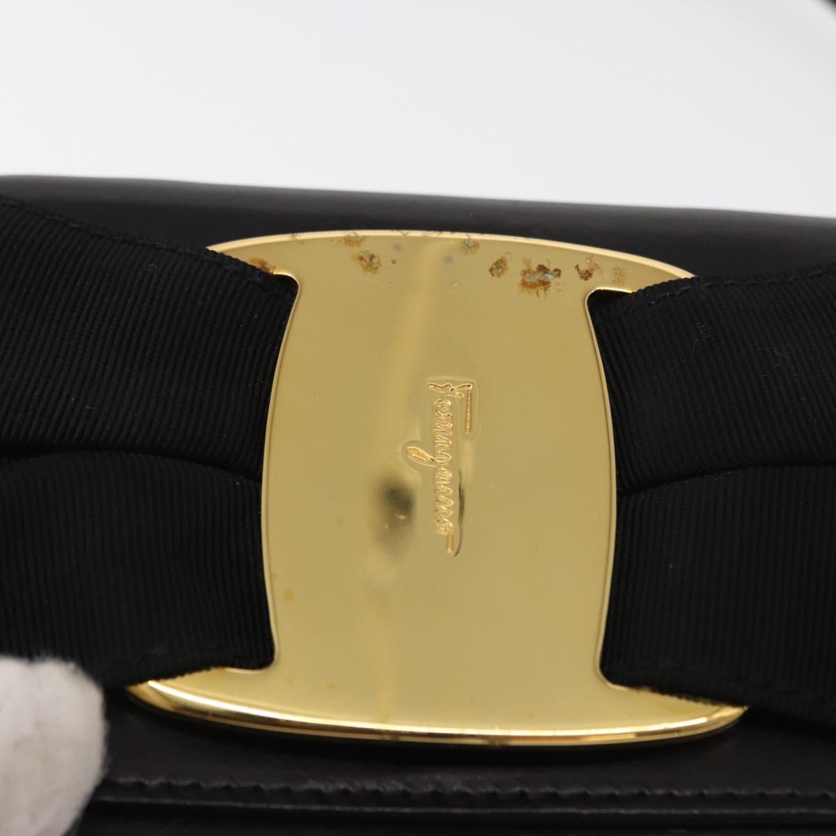 Salvatore Ferragamo Vala Shoulder Bag Leather Black Gold Auth ka135