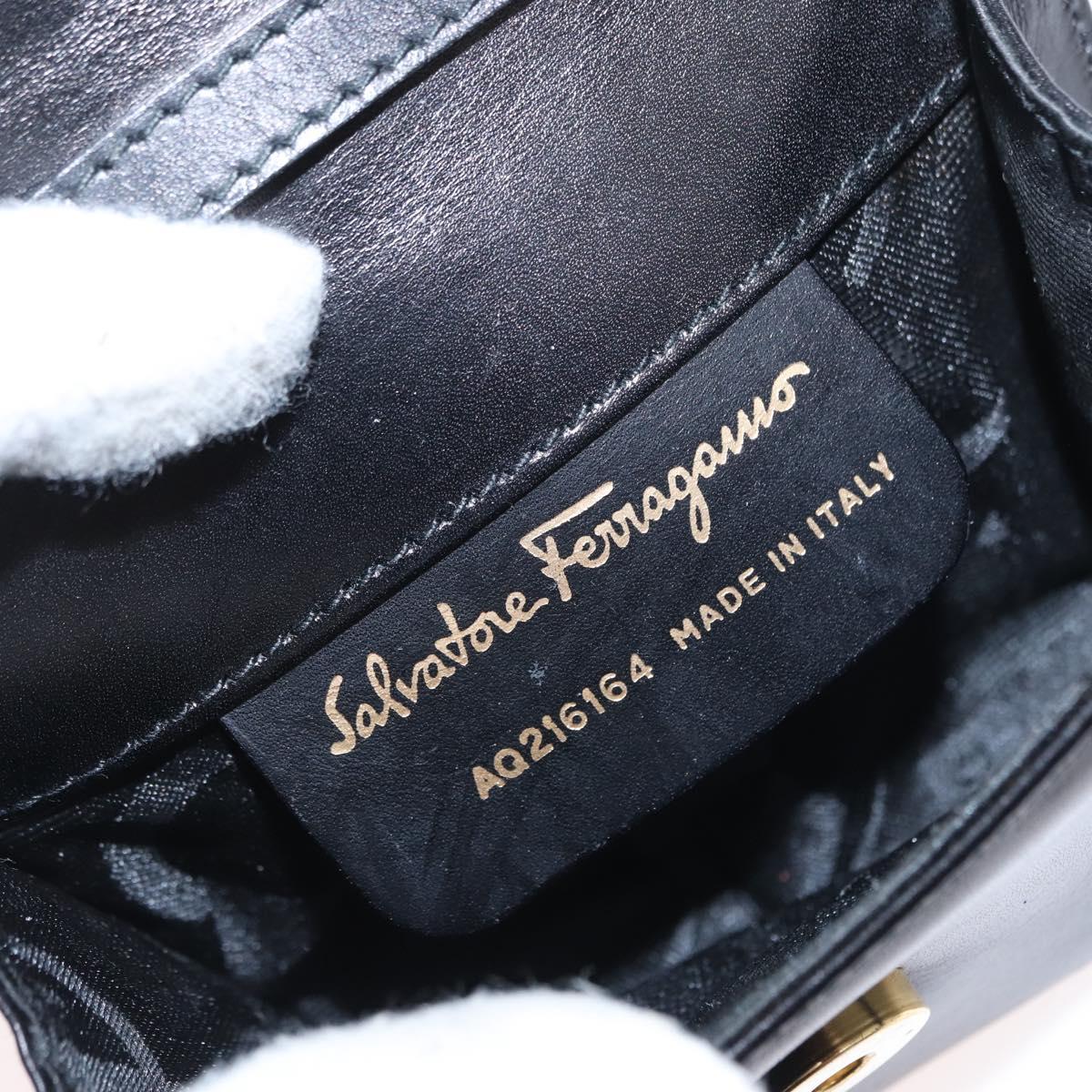 Salvatore Ferragamo Vala Shoulder Bag Leather Black Gold Auth ka135