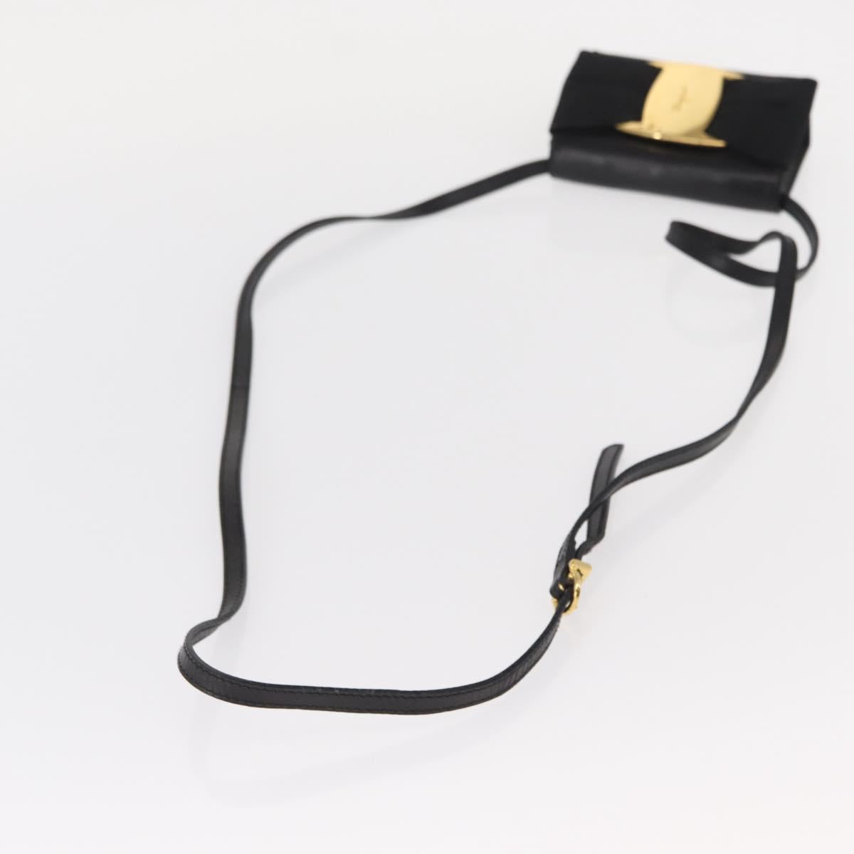 Salvatore Ferragamo Vala Shoulder Bag Leather Black Gold Auth ka135