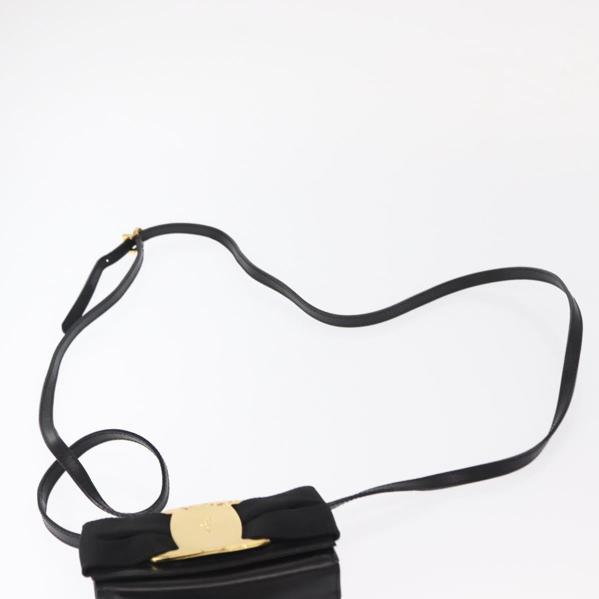 Salvatore Ferragamo Vala Shoulder Bag Leather Black Gold Auth ka135