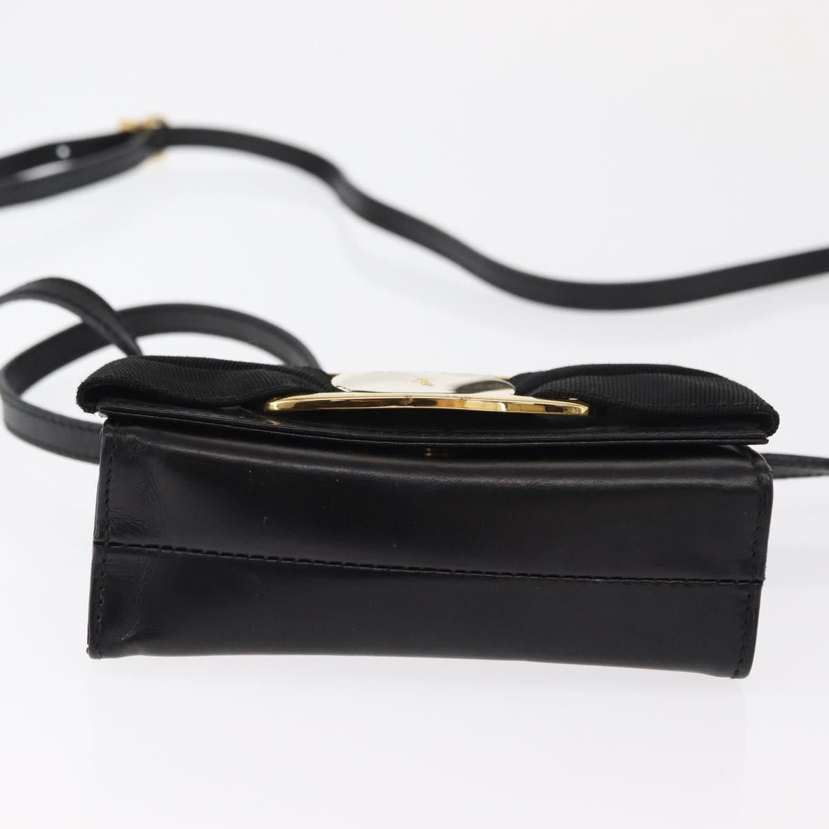 Salvatore Ferragamo Vala Shoulder Bag Leather Black Gold Auth ka135