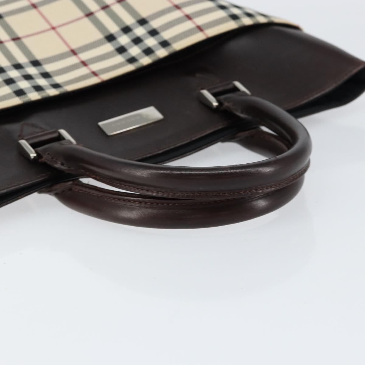 BURBERRY Nova Check Hand Bag Canvas Beige Silver Auth ka136