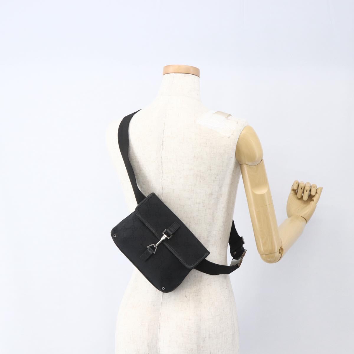 GUCCI GG Canvas Jackie Waist bag Black Silver 92543 Auth ka1363
