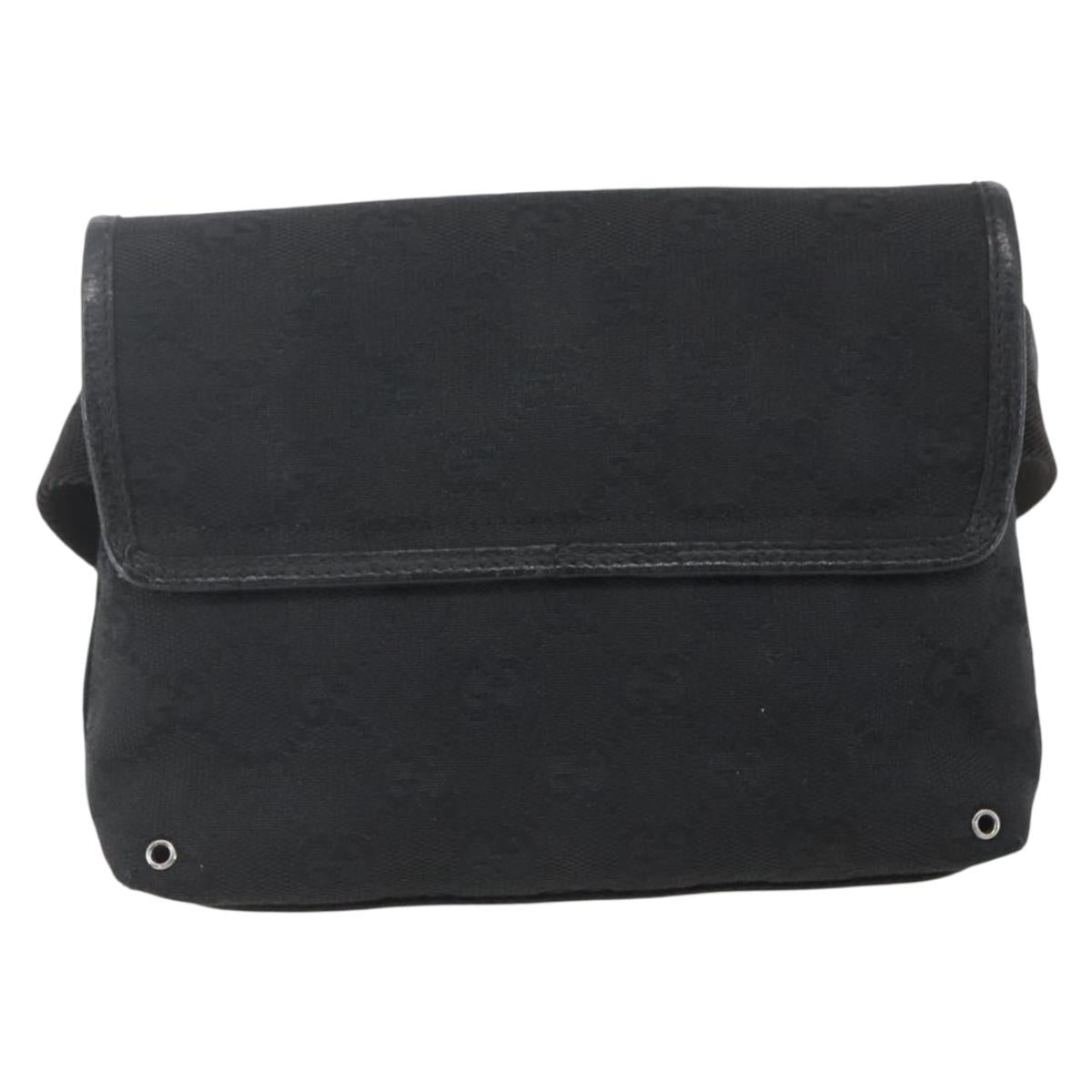 GUCCI GG Canvas Jackie Waist bag Black Silver 92543 Auth ka1363