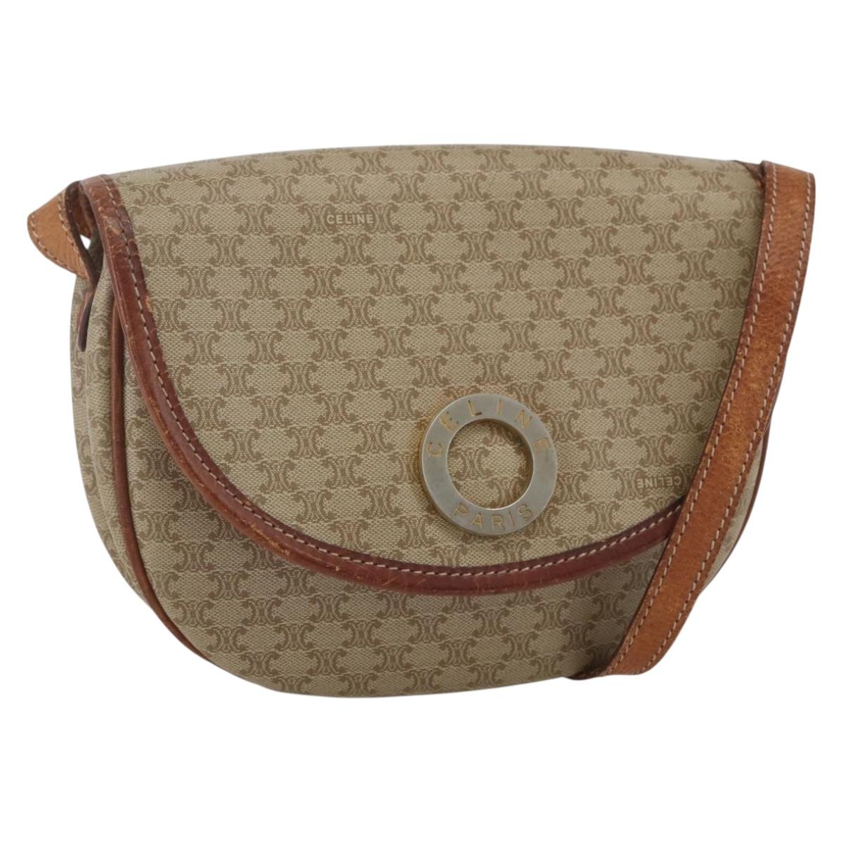 CELINE Macadam Canvas Shoulder Bag PVC Beige Gold Auth ka1364
