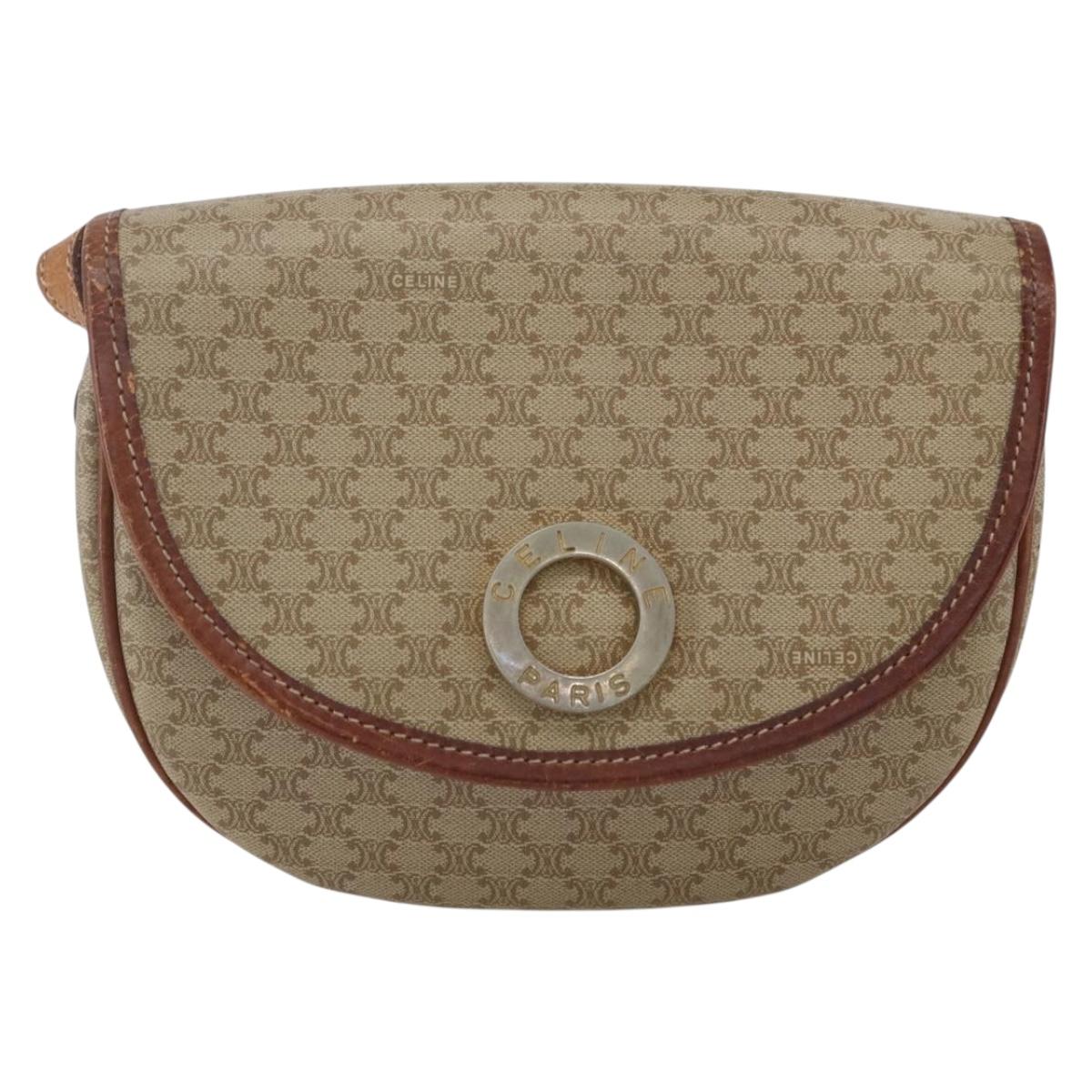CELINE Macadam Canvas Shoulder Bag PVC Beige Gold Auth ka1364