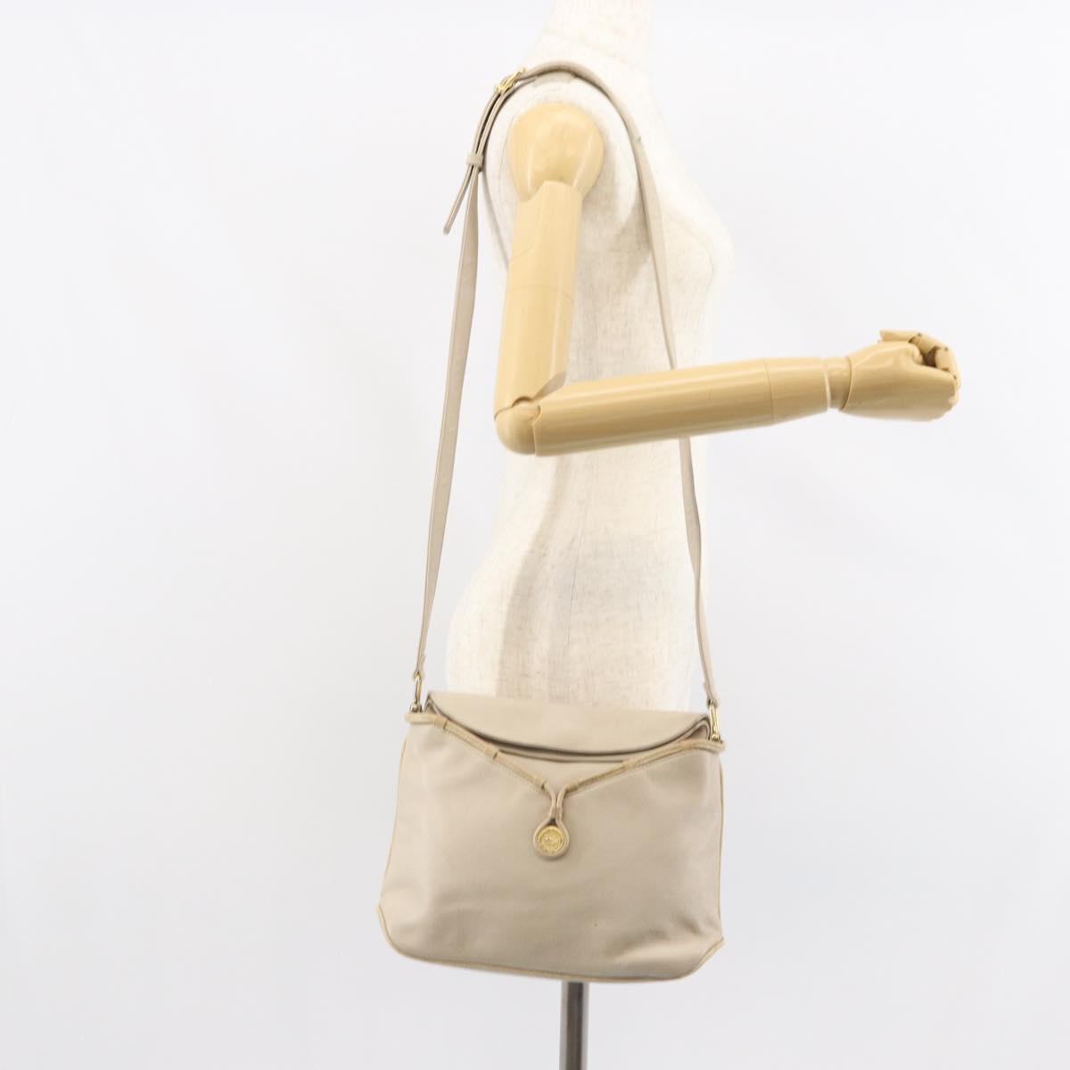CELINE Shoulder Bag Leather Beige Gold Auth ka1365