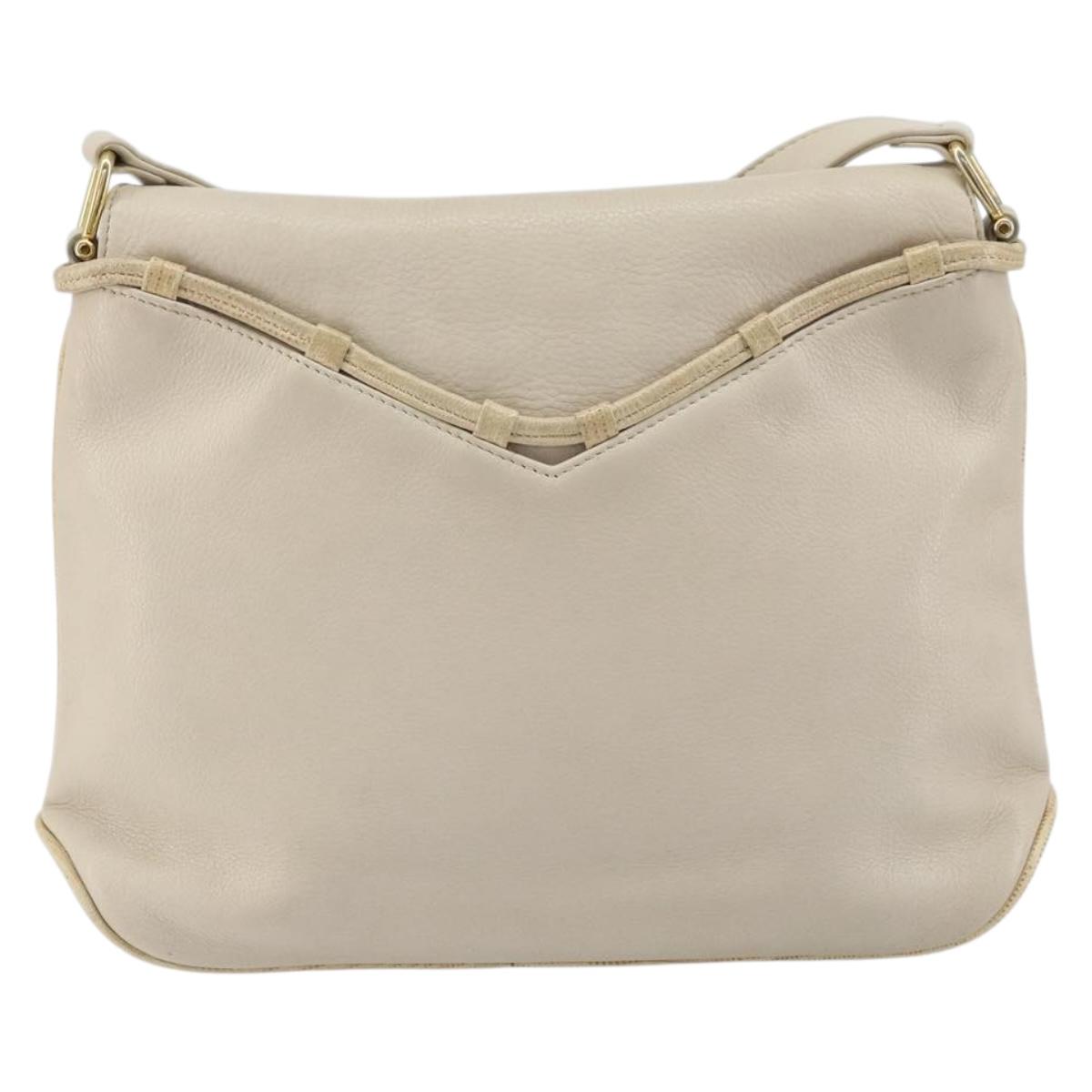 CELINE Shoulder Bag Leather Beige Gold Auth ka1365
