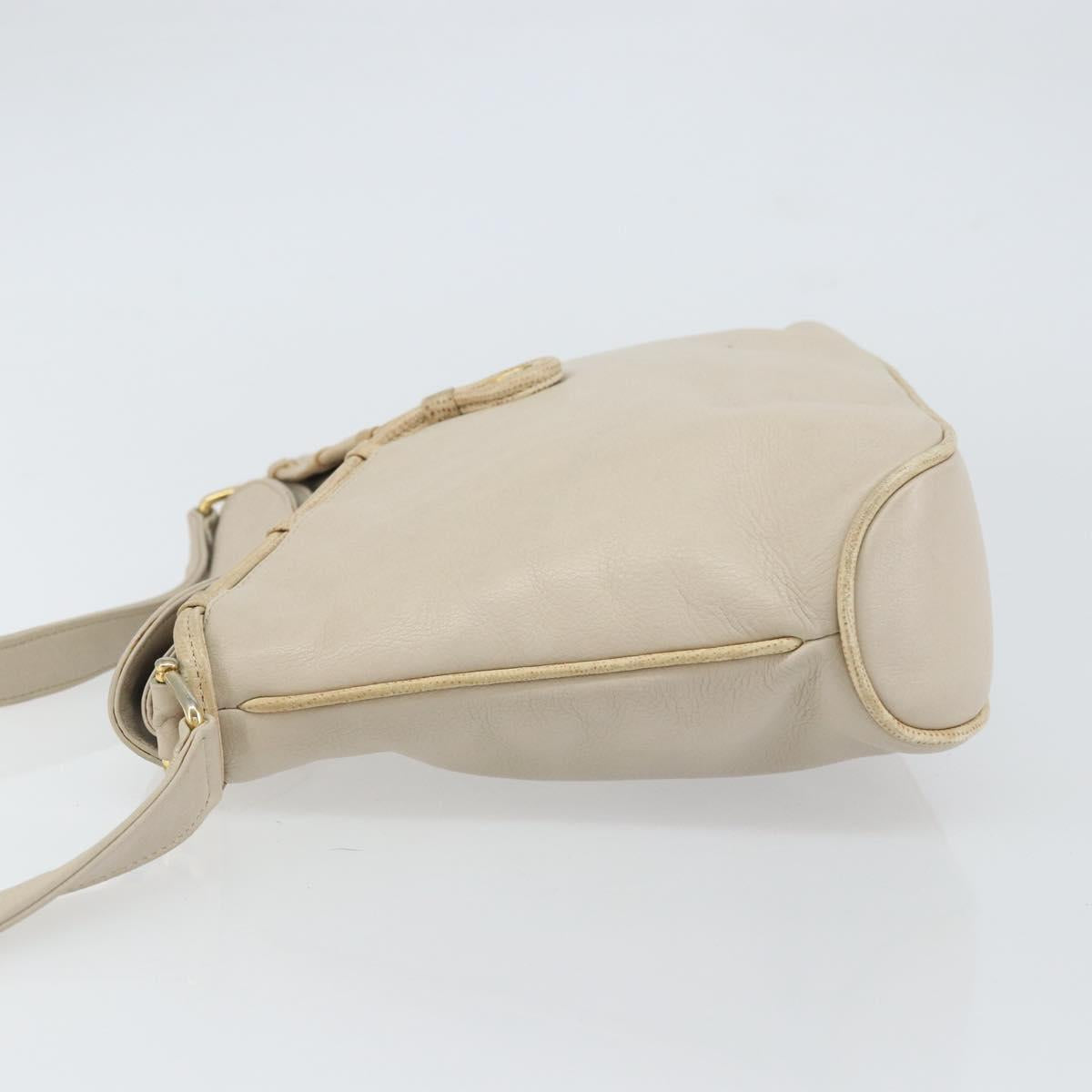 CELINE Shoulder Bag Leather Beige Gold Auth ka1365
